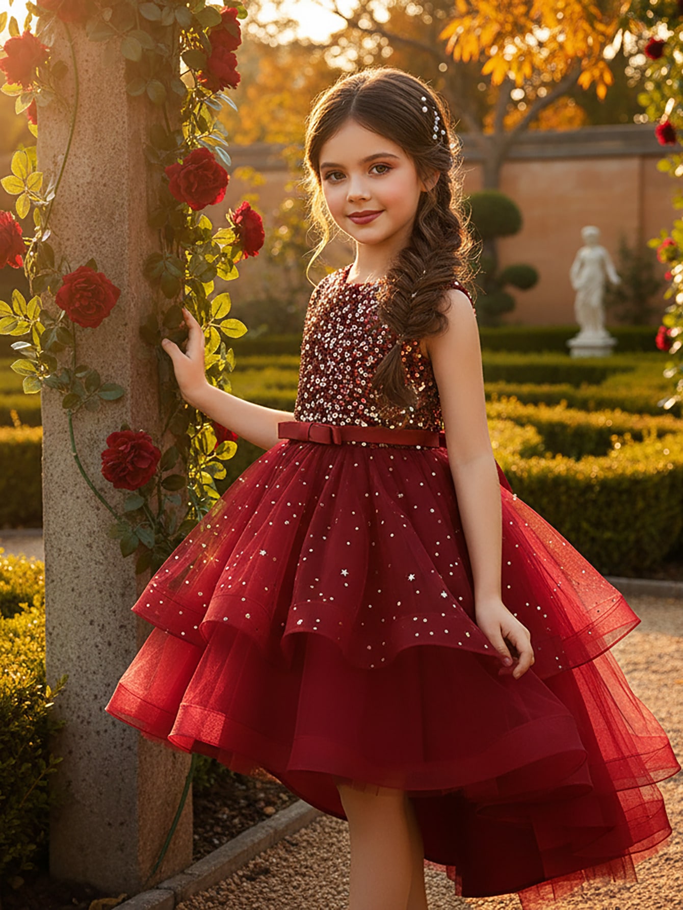 Baby Clothing Discount - Vestido de Princesa Floral com Lantejoulas