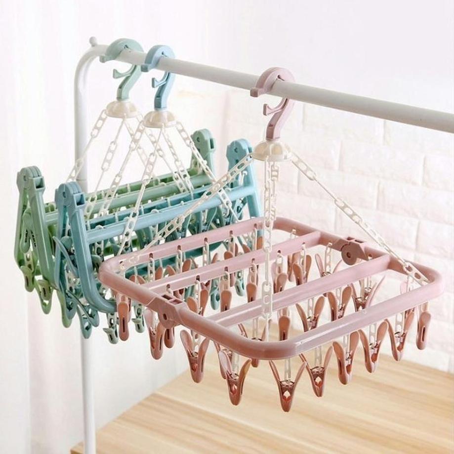 Baby Clothing Hanging Rack - 1 Pcs 32 Clips Folding Clothes
